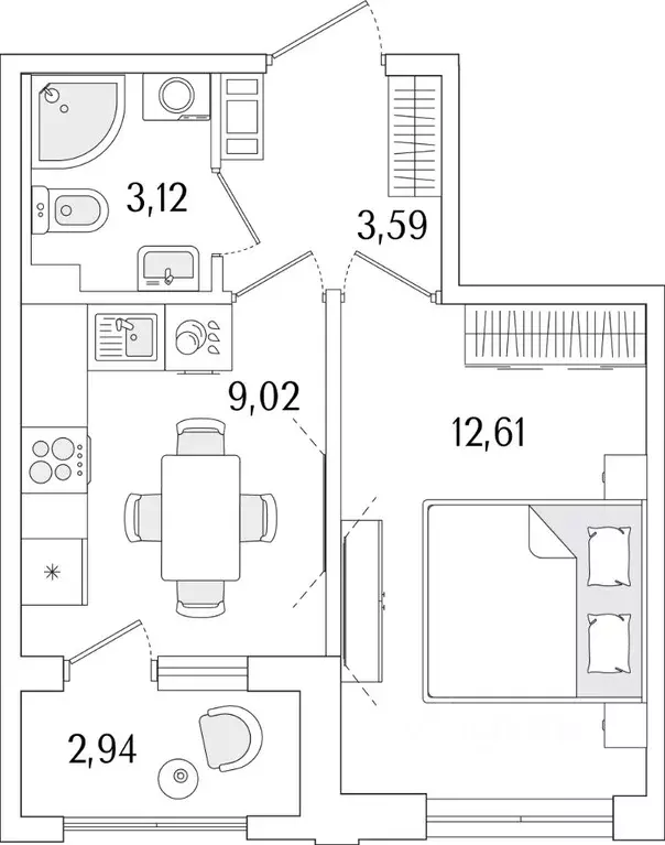1-к кв. Санкт-Петербург ул. Фучика, 12к2Г1 (29.81 м) - Фото 0
