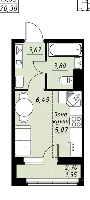 Студия Тамбовская область, Тамбов ул. Имени Павла Строганова, 7 (21.0 ... - Фото 1