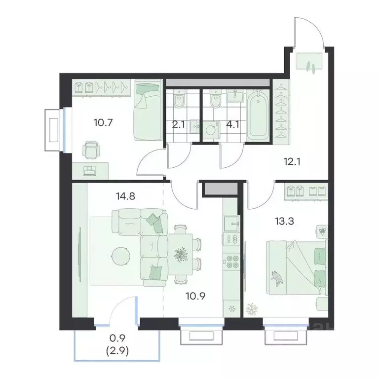 3-к кв. Московская область, Раменское G3 Михалевич жилой комплекс ... - Фото 1