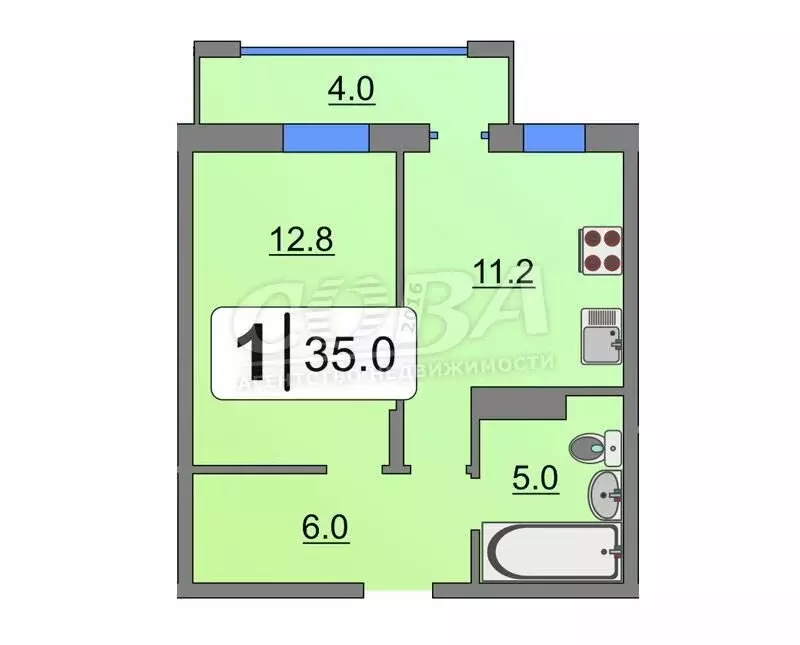 1-комнатная квартира: Тюмень, улица Андрея Бушуева, 2 (34.6 м) - Фото 2