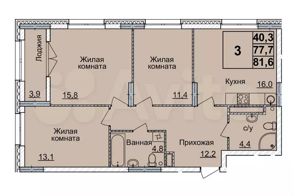 3-к. квартира, 81 м, 20/24 эт. - Фото 0