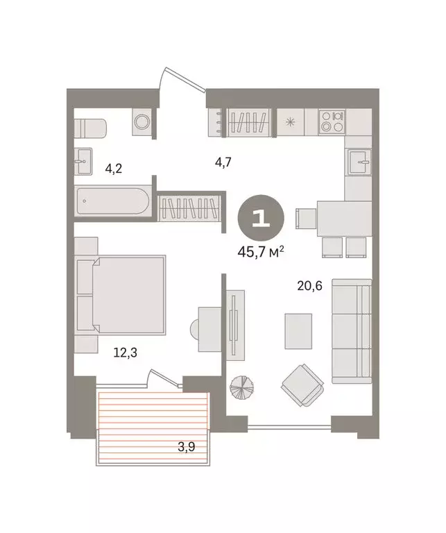 1-комнатная квартира: Новосибирский район, рабочий посёлок Краснообск, ... - Фото 2