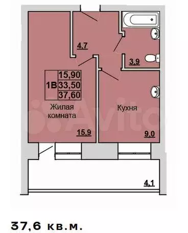 1-к. квартира, 37,6 м, 7/7 эт. - Фото 1