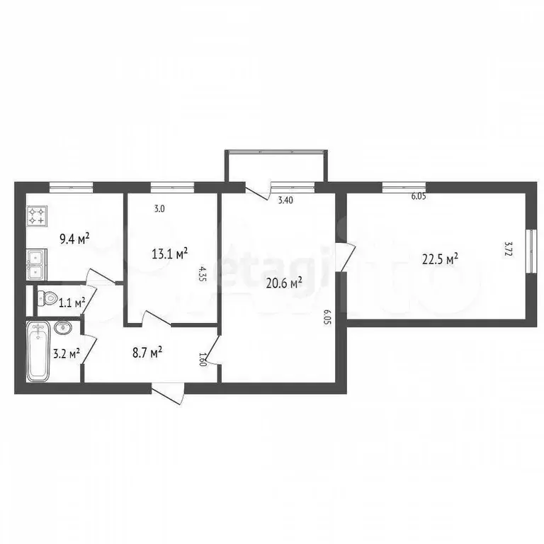 3-к. квартира, 80 м, 3/5 эт. - Фото 0