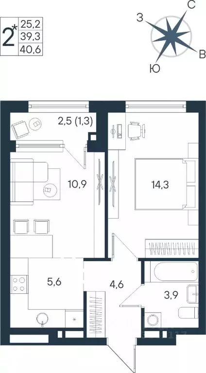 2-к кв. Пермский край, Пермь ул. Космонавта Беляева, 17 (40.6 м) - Фото 0