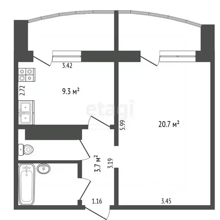 1-к кв. Тюменская область, Тюмень Широтная ул., 172 (39.5 м) - Фото 2