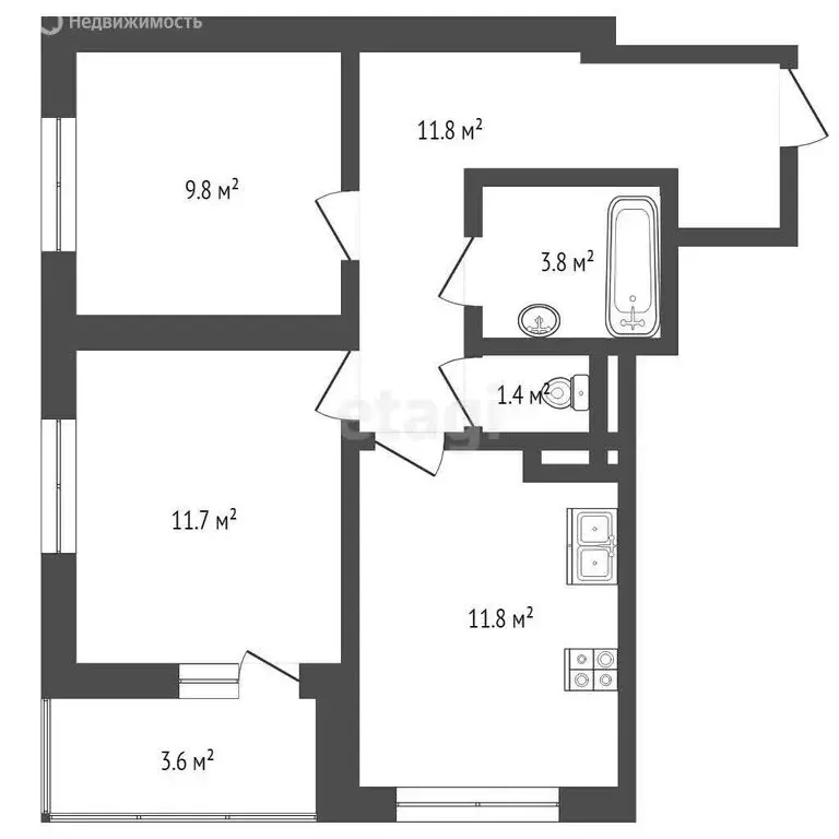 2-комнатная квартира: Тюмень, Интернациональная улица, 197Б (50 м) - Фото 1