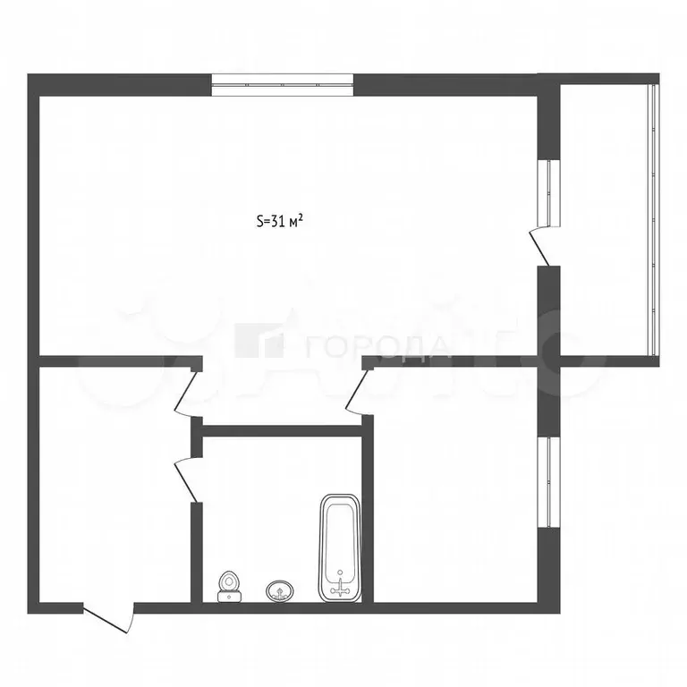 1-к. квартира, 31 м, 2/4 эт. - Фото 0