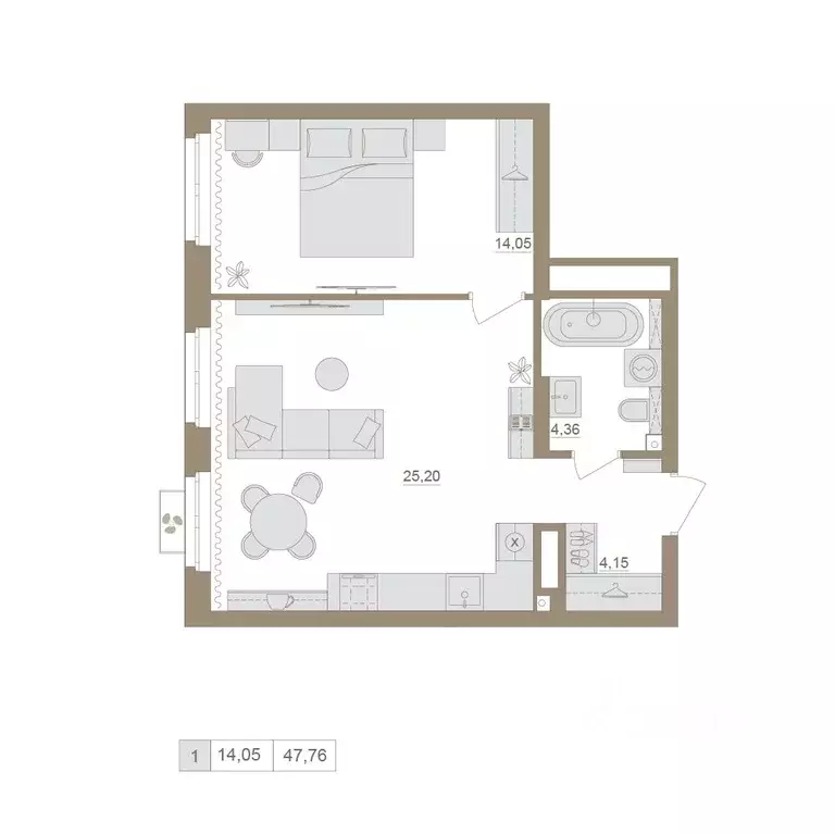 1-к кв. Башкортостан, Уфа бул. Яркий (47.76 м) - Фото 0