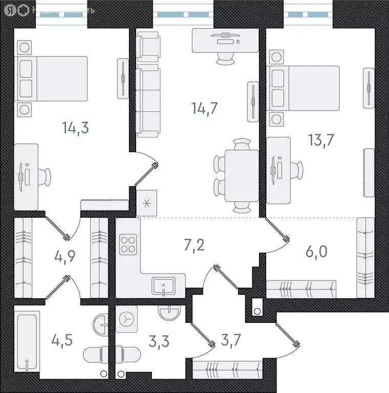 3-комнатная квартира: Новосибирск, Плановая улица, 60А (72.3 м) - Фото 0