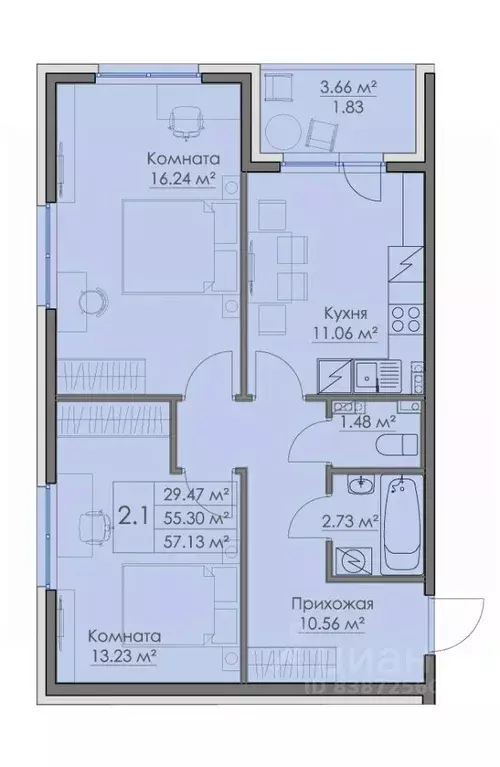 2-к кв. Ленинградская область, Выборг проезд Рельефный, 4 (57.13 м) - Фото 1