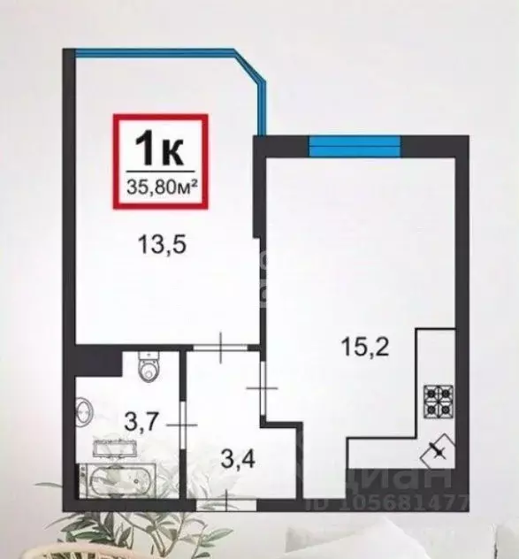 1-к кв. Краснодарский край, Анапа Анапское ш., 32к5 (36.0 м) - Фото 1