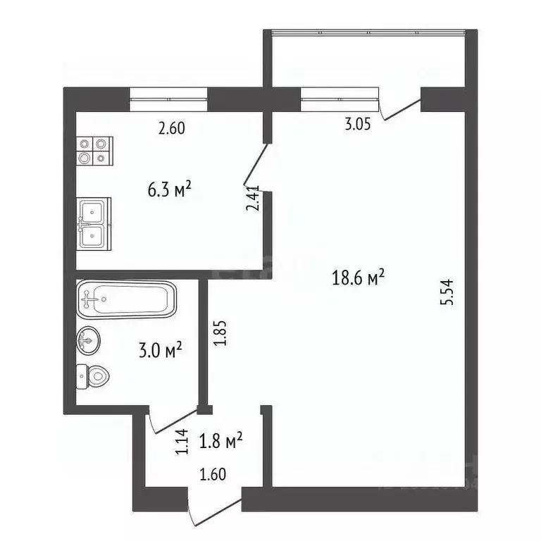 1-к кв. Крым, Кировское пгт ул. Новая, 5 (29.7 м) - Фото 1