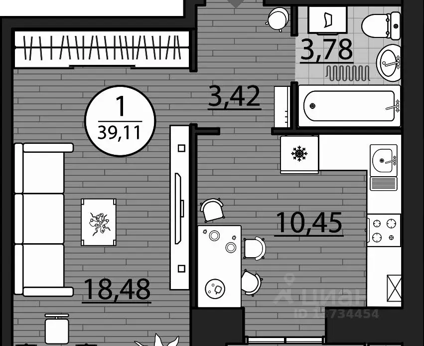 1-к кв. Рязанская область, Рыбное ул. Перспективная, 2 (39.2 м) - Фото 2