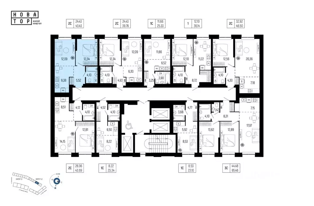 2-к кв. Башкортостан, Уфа Глумилино-1 мкр, Новатор жилой комплекс ... - Фото 2