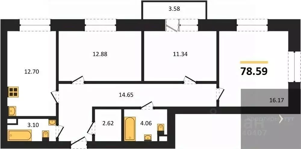 3-к кв. Воронежская область, Рамонский район, Яменское с/пос, пос. ... - Фото 1
