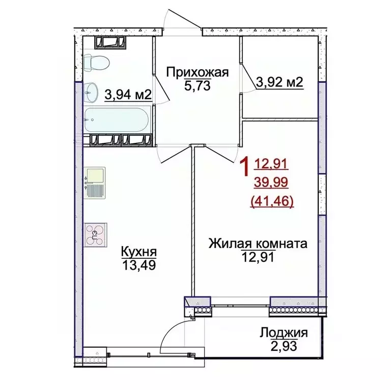 1-к кв. Ярославская область, Ярославль Аэропарк жилой комплекс (41.46 ... - Фото 1