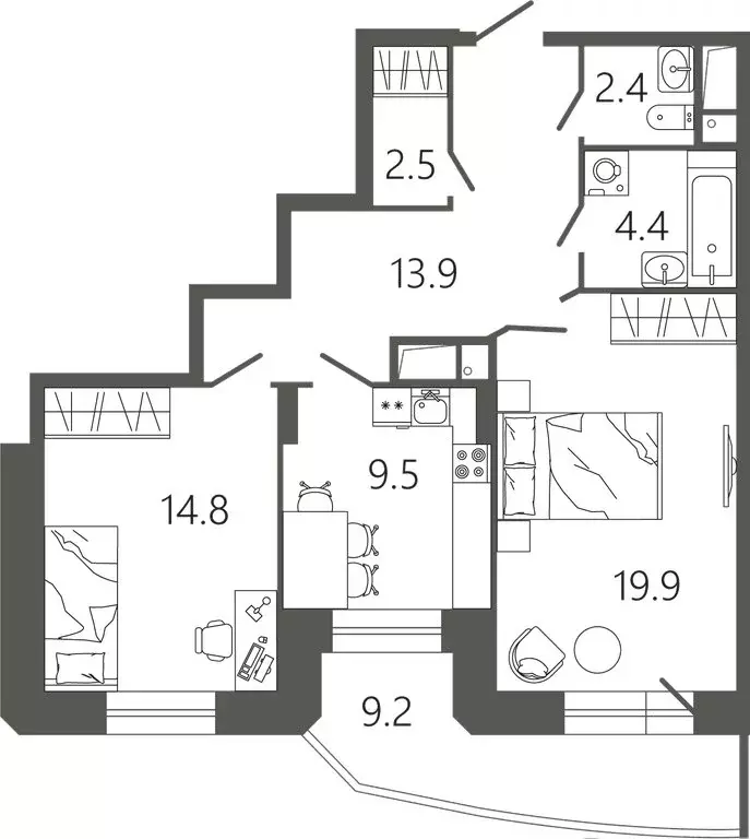 2-комнатная квартира: Подольск, микрорайон Климовск, Советская улица, ... - Фото 1