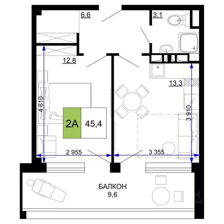 2-к кв. Краснодарский край, Анапа проезд Сосновый (45.4 м) - Фото 0