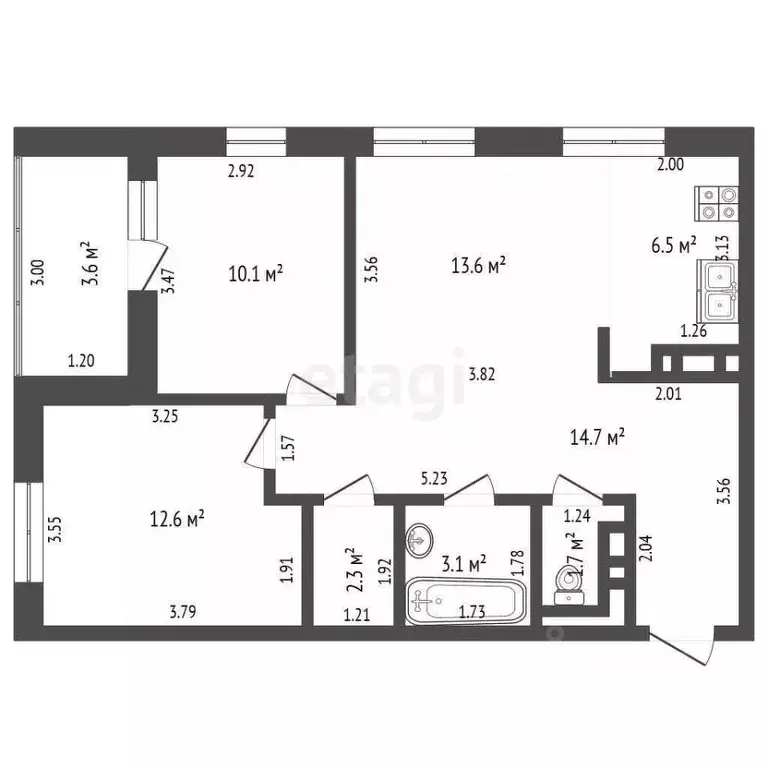 3-к кв. Омская область, Омск Взлетная ул., 15 (64.6 м) - Фото 1