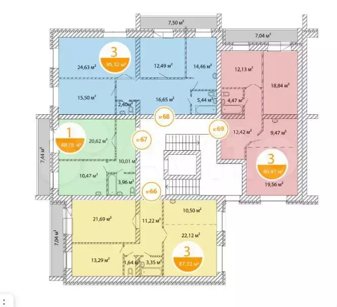 3-к. квартира, 96 м, 2/7 эт. - Фото 1