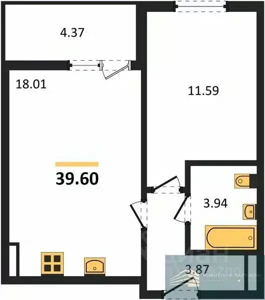 1-к кв. Воронежская область, Воронеж Краснознаменная ул., 72 (39.6 м) - Фото 0