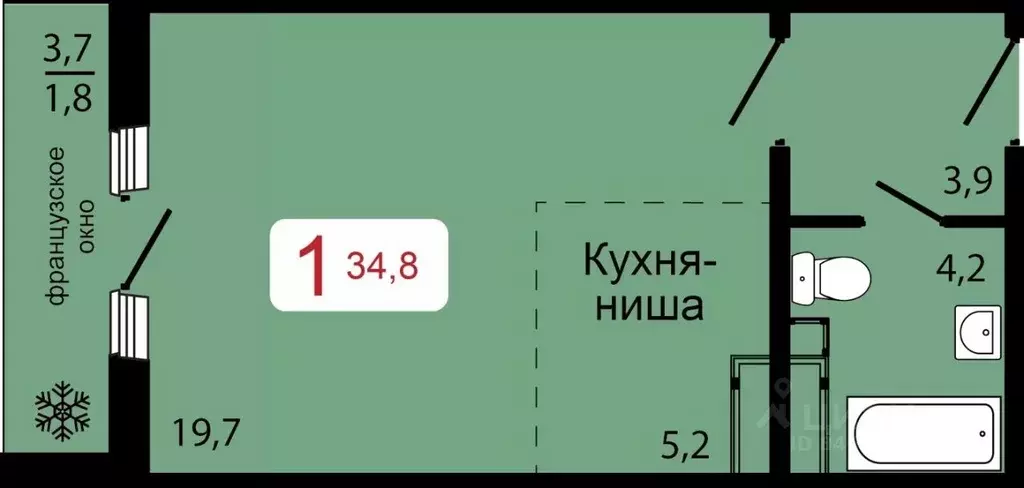 1-к кв. Красноярский край, Красноярск ул. Калинина (34.8 м) - Фото 0