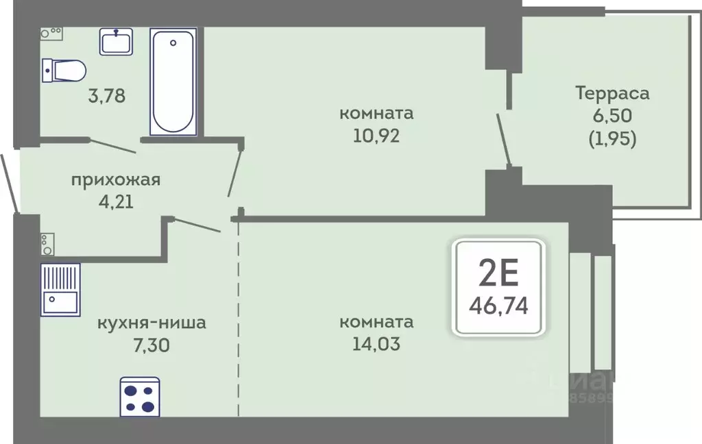 2-к кв. Пермский край, Пермь Кировоградская ул., 28 (46.74 м) - Фото 1