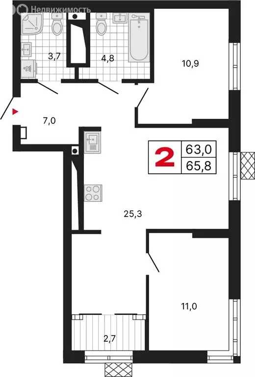 2-комнатная квартира: Екатеринбург, улица Шаумяна, 11 (65.82 м) - Фото 1