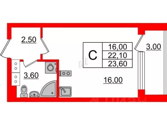 Студия Санкт-Петербург Планерная ул., 99 (23.6 м) - Фото 0