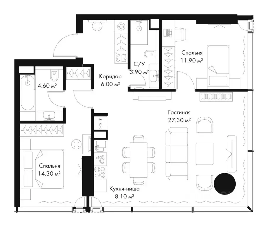 2-к кв. Москва Северный ао, Беговой р-н, Слава жилой комплекс (76.1 м) - Фото 2