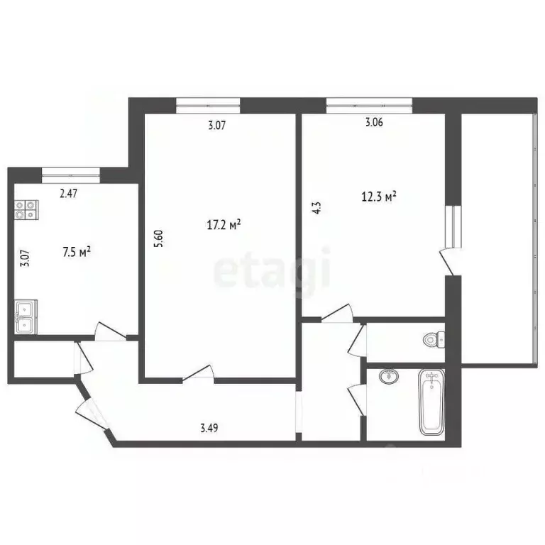 2-к кв. Тюменская область, Тюмень Солнечный проезд, 6 (47.0 м) - Фото 2