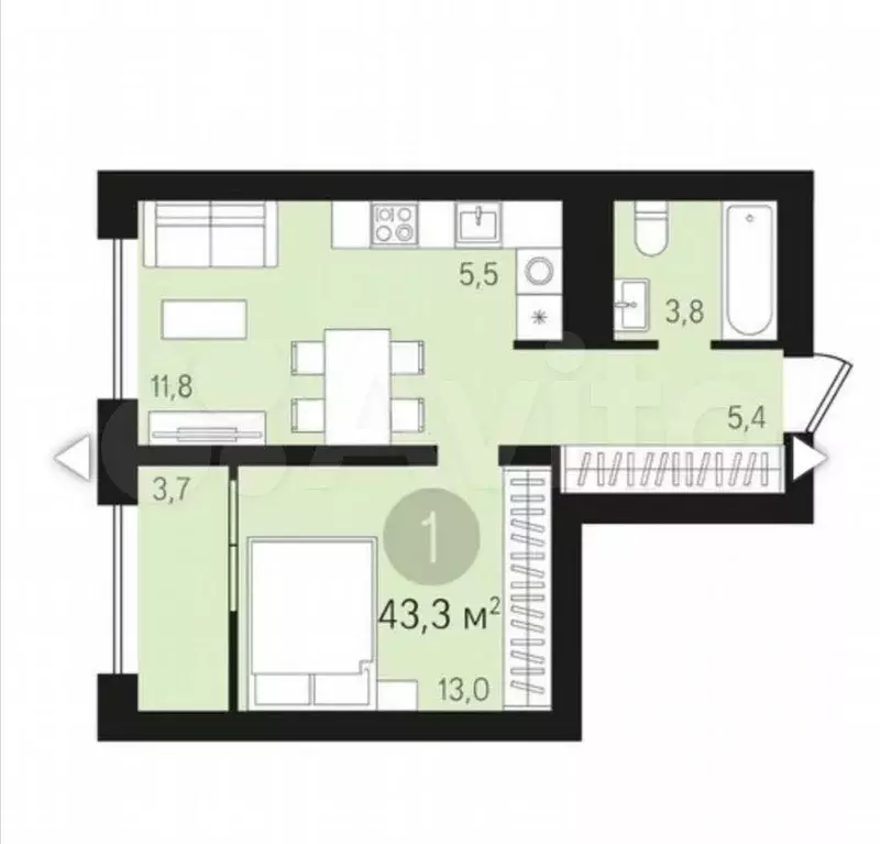 1-к. квартира, 40 м, 7/10 эт. - Фото 0
