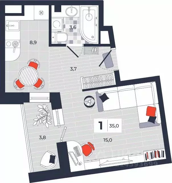 1-к кв. Тульская область, Тула ул. Академика Насоновой, 1А (35.0 м) - Фото 1