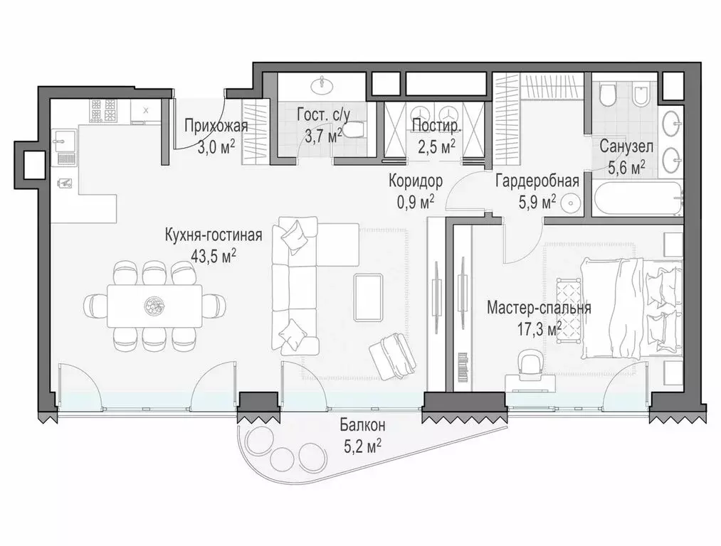 2-комнатная квартира: Москва, Большой Толмачёвский переулок, 5с1 (82.8 ... - Фото 1