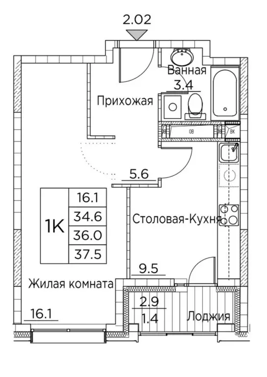 1-к кв. Приморский край, Владивосток ул. Расула Гамзатова, 7к2 (37.5 ... - Фото 0