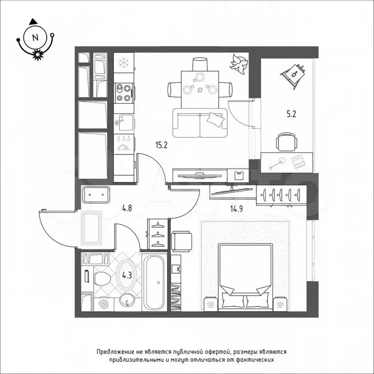 1-к. квартира, 41,5 м, 4/9 эт. - Фото 0