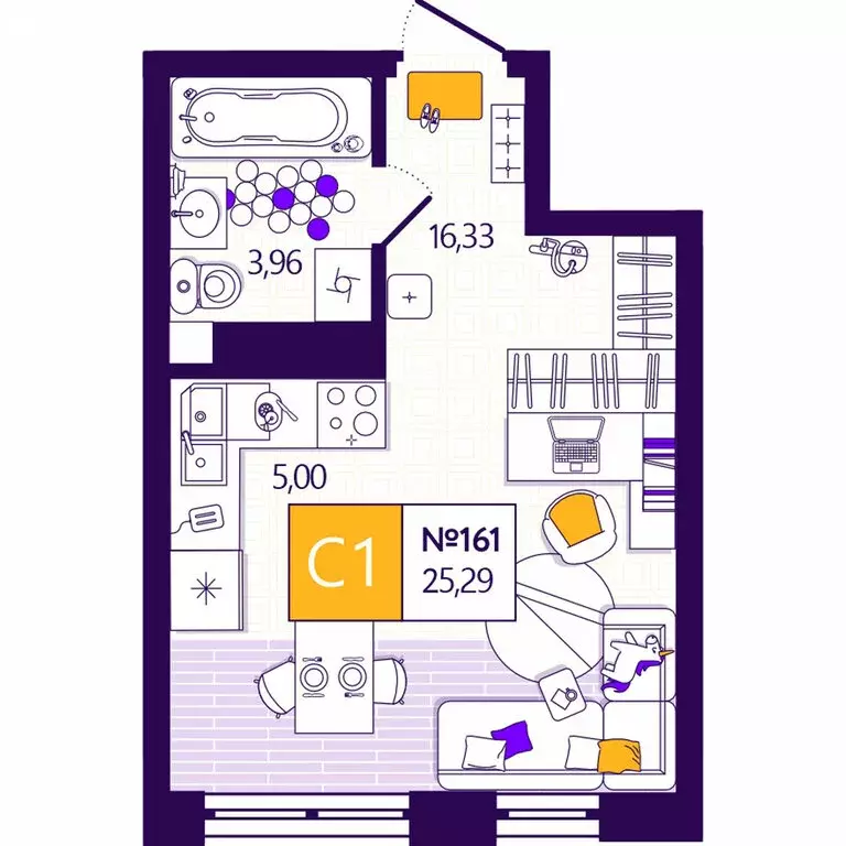 Квартира-студия: Тула, Пряничная улица, 3 (25.29 м) - Фото 1