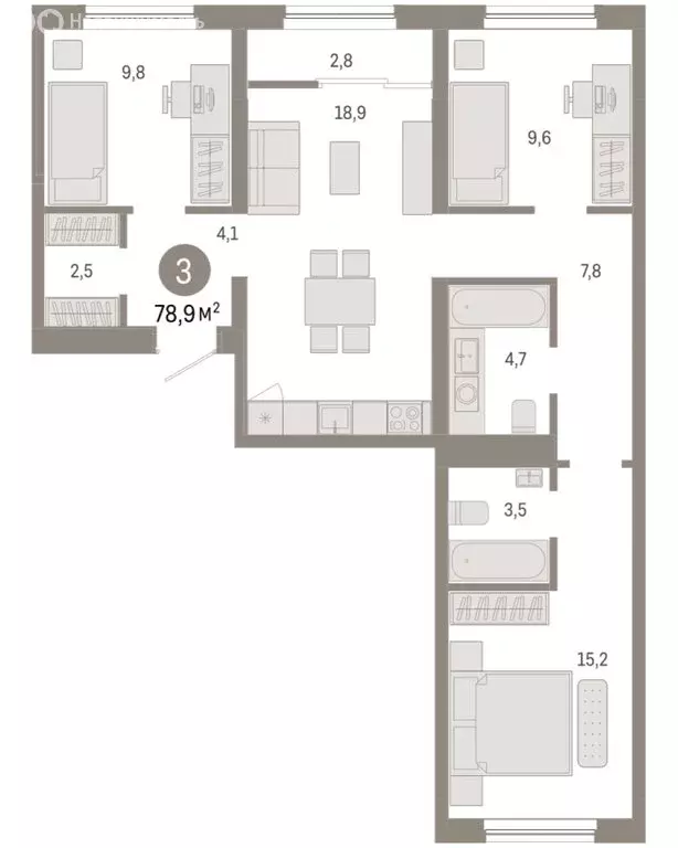 3-комнатная квартира: Новосибирск, Большевистская улица, с49 (78.92 м) - Фото 1