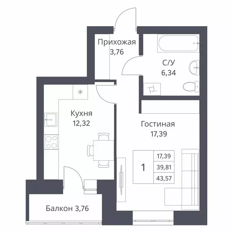 1-комнатная квартира: Новосибирск, Игарская улица, 40/2 (39.81 м) - Фото 0