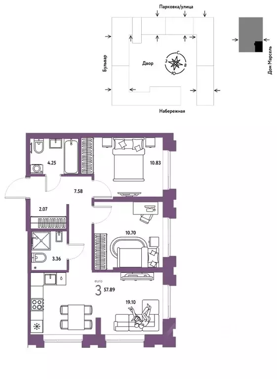 3-к кв. Тюменская область, Тюмень Береговая ул., 100к2 (57.89 м) - Фото 1