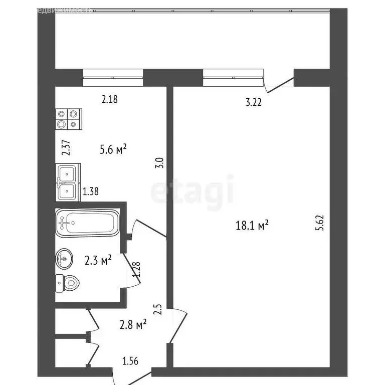 1-комнатная квартира: Анапа, улица Лермонтова, 121 (34 м) - Фото 1