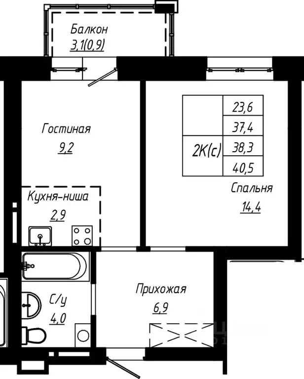 2-к кв. Алтайский край, Барнаул ул. Чернышевского, 189к3 (38.3 м) - Фото 0
