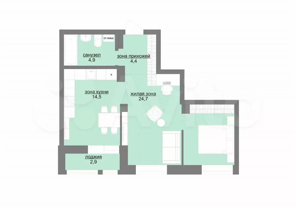 2-к. квартира, 50 м, 5/30 эт. - Фото 0