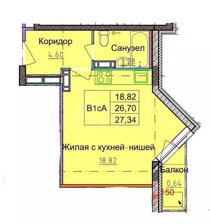 Квартира-студия, 27,3 м, 4/10 эт. - Фото 0