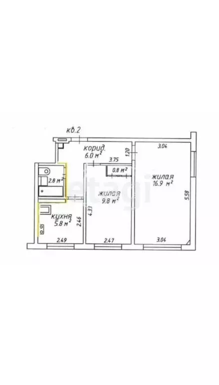 2-комнатная квартира: Черногорск, улица Чернышевского, 1Б (45 м) - Фото 0