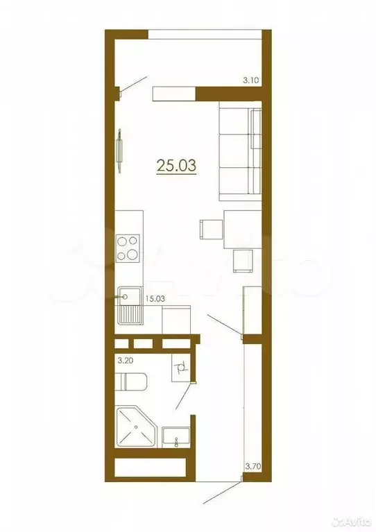 Квартира-студия, 25 м, 6/13 эт. - Фото 1