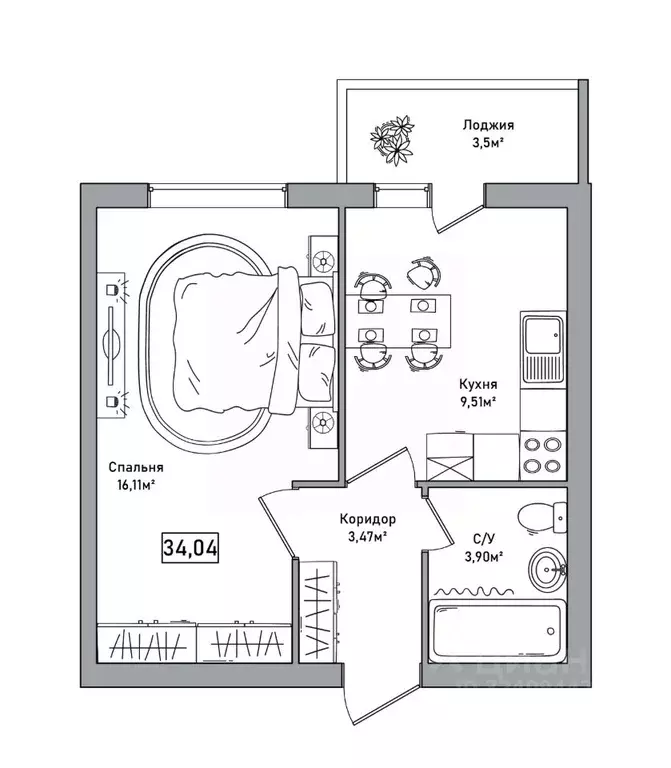 1-к кв. Ярославская область, Ярославль ул. Комкора Хрипина, 3 (34.04 ... - Фото 2