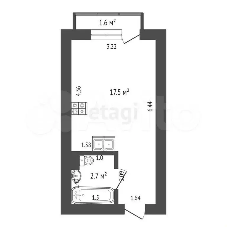 Квартира-студия, 20,2 м, 2/5 эт. - Фото 0