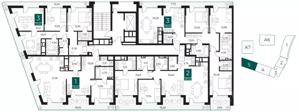 3-к кв. Рязанская область, Рязань Арт Кварталы жилой комплекс (105.63 ... - Фото 2